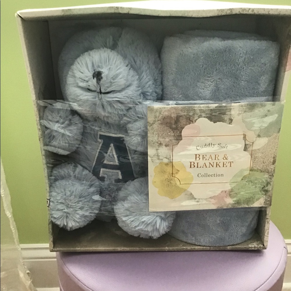 Stuffed bear and matching blanket box set